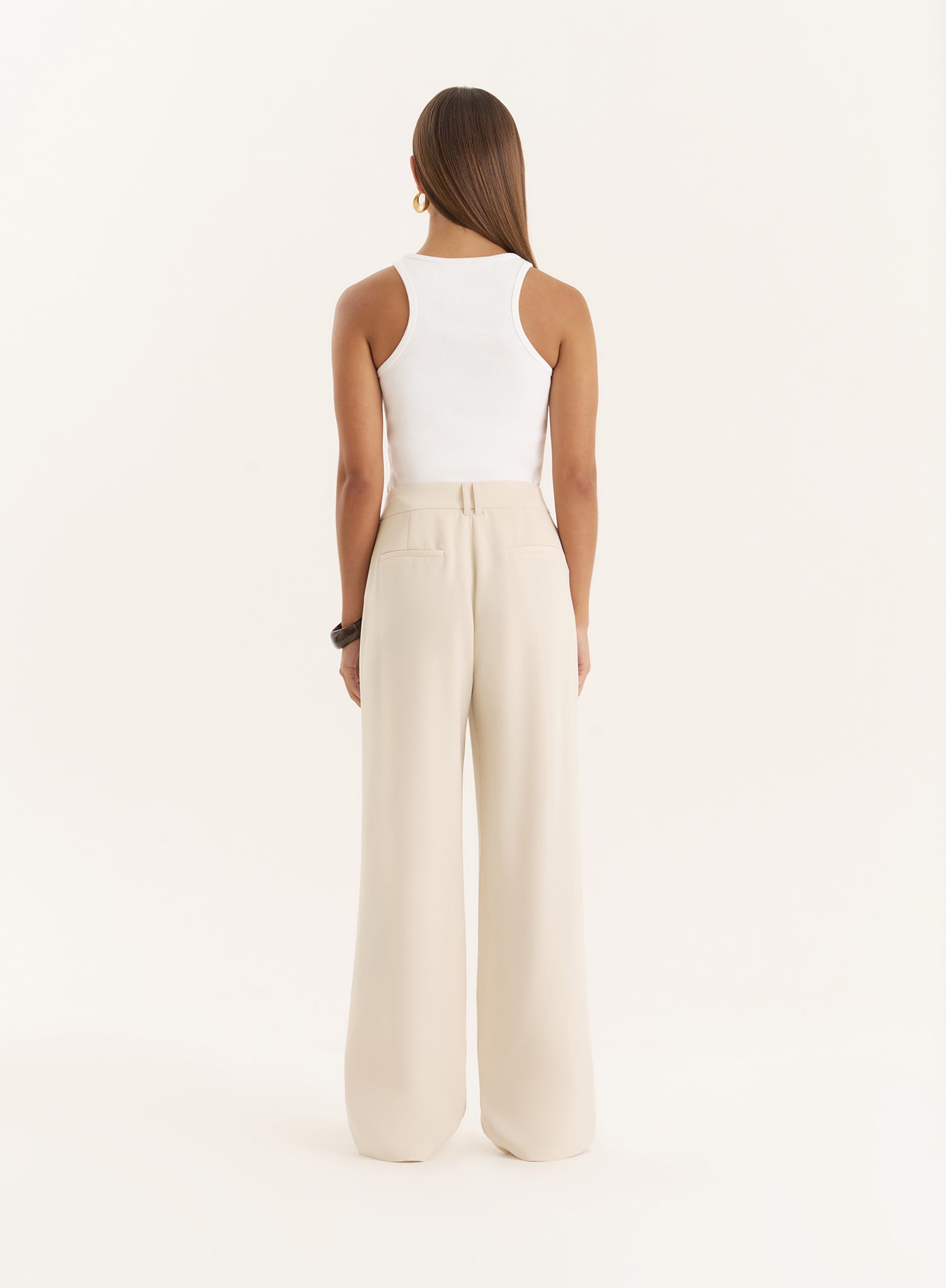 Cream Tailored Wide Leg Trousers